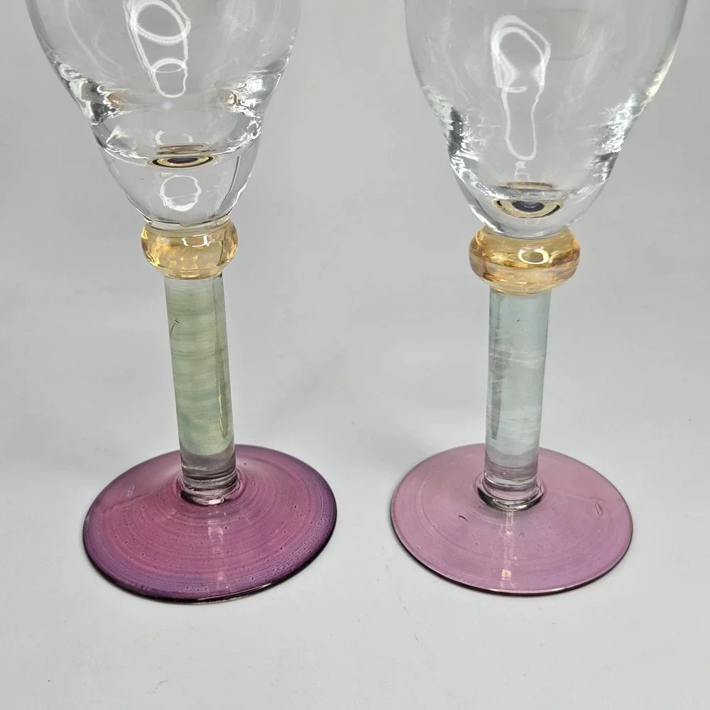 Andoas By Sasaki Handcrafted Multi-colored Crystal Water Goblets Set of 2‎
